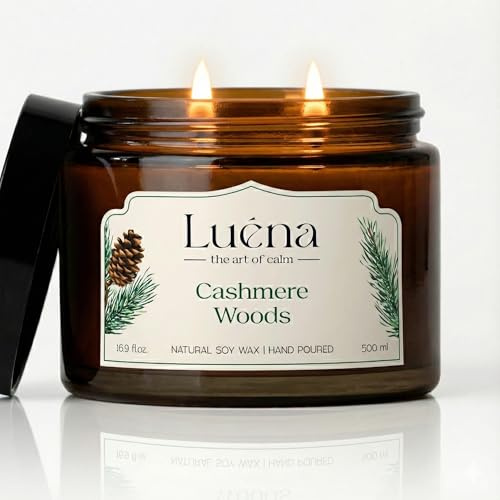 Luéna Doftljus av Sojavax 500 ml | Handgjort Premiumljus | 100 timmars brinntid | Perfekt gåva & inredning (Cashmere Woods)