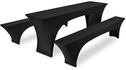 FXKS 1 Juegos de 3 Fundas para Mesa de Cerveza de Spandex, Color Negro elástico para Bancos de Cerveza de 50 cm de Ancho, Mesa de Cerveza y Cubierta para Bancos, Cubierta para Tienda de Cerveza para
