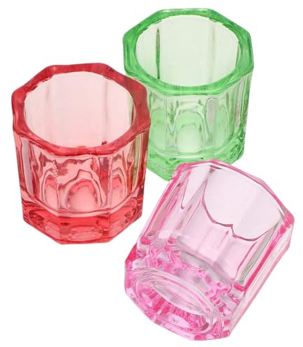 Mipcase 3pcs Mixing Cup Glass Bowl for Nail Monomer Dapping Dish Nail Art Glasses Octagonal Manicure Cup Salon Supplies