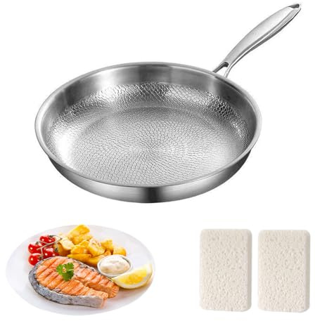 Aemmbon Mireve Sarten, Mireve Sarten Acero 304, Sartén De Titanio Martillado, Resistente, Antiadherente, Apta Para Lavavajillas, Incluye Tapa Y Compatible Con Todas Las Placas (Sin tapa, 26cm)