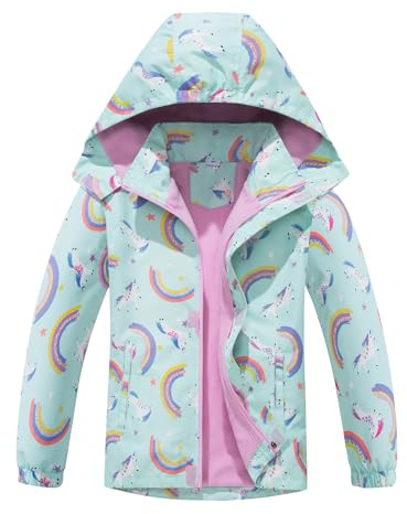 BuyiRen Girls Windbreakers Jacket Rain Jackets Hooded Raincoat Fleece Lined Rain Coats for Kids, 4-13 Years