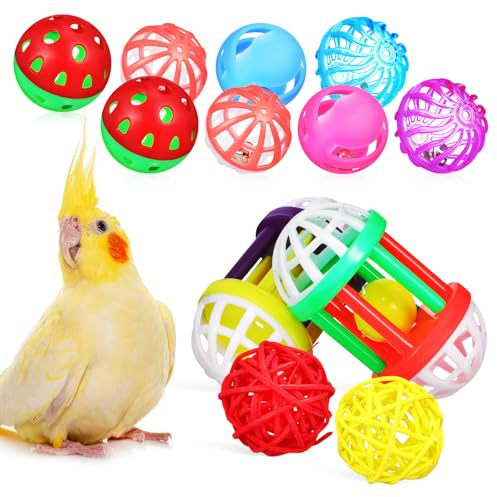 ABOOFAN Lot de 12 Balles Jouets pour Petits Oiseaux en Plastique, pour Mâcher et Nourriture, pour Décoration de Cage à Oiseaux