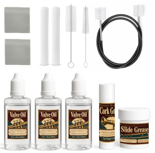 DINGSEN Trumpet Cleaning Kit - Complete Care with Oil, Grease & Brushes | Complete 10-Pc Kit | Deep Clean & Protect | Pro Valve Oil Set | Spring Bore Brush | For Trumpet & Cornet