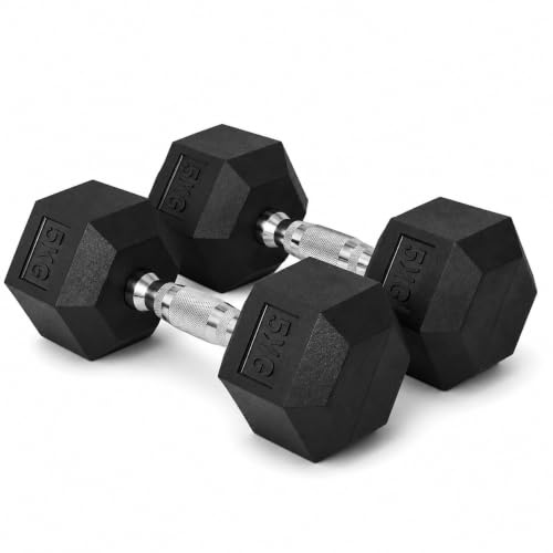 Juego de Pesas 5 kg (Par), Diseño Hexagonal con Mangos Antideslizantes y Cabeza de Caucho, Ideal para Ejercicio en Casa y Gimnasio