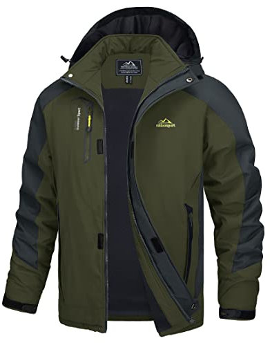 TACVASEN Herren Leichte Wasserdichte Softshell Jacke mit Abnehmbarer Kapuze, Armeegrün, DE M