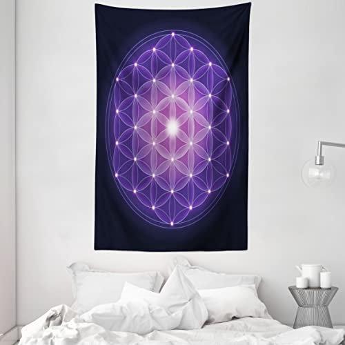 ABAKUHAUS Blume des Lebens Wandteppich und Tagesdecke, Blume des Lebens Sterne aus Weiches Mikrofaser Stoff Waschbar ohne Verblassen Digitaldruck, 140 x 230 cm, Dunkelblau Lila Rosa