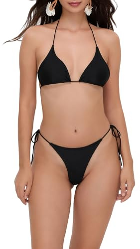 Loalirando Maillot de Bain Femme 2 Pièces Sexy Bandage Biniki Brésilien String pour Vacances Plage Bronzage, Noir, S