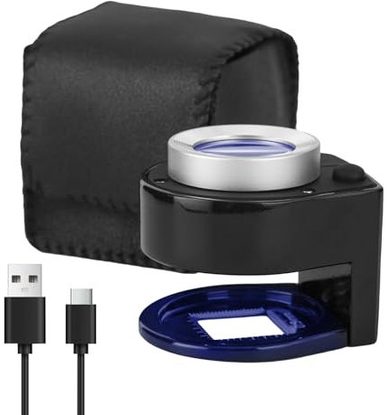 30X Metall Lupe Stofflupe Leinen-Testerlupe mit 6 LED und UV-Licht, Metalllupe mit Skala zum Nähen, Textil, Kartenlesen