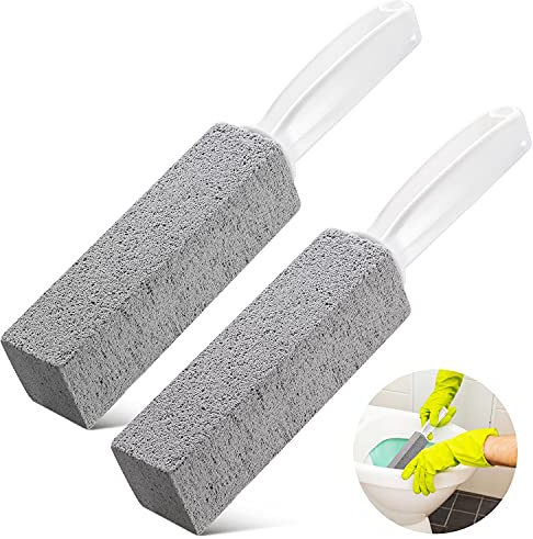 Kadden 2 Pack Pumice Stone Toilet Bowl Cleaner with Handle, Hard Water Ring Remover & Stain Scrubber for Bathroom, Pool, Sink and Tub, Ergonomic Heavy Duty Cleaning Tool