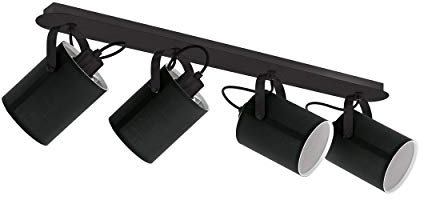 EGLO Deckenlampe Villabate, 4 flammige Deckenleuchte, Klassisch, Deckenstrahler aus Stahl und Textil, Wohnzimmerlampe in Schwarz, Weiß, Küchenlampe, Spots mit E27 Fassung