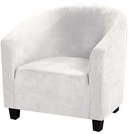 ele ELEOPTION Soft Velvet Tub Chair Covers - Stretch Club Chair Cover Bucket Chair Covers Armchair Slipcovers for Bar Counter Living Room Dining Room Reception (Beige White)