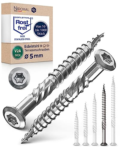 Tornillos para terraza de acero inoxidable – TX25 – 5 x 70 mm – 10 unidades – Tornillos para tarima de madera