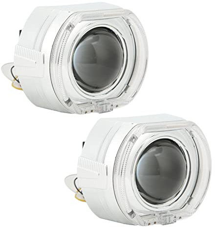 Shanrya Bi LED Projector Lens, Angel Eye Projector Lens Universal Long Lifespan Heat Resistant High Low Beam for H1 H4 H7 HB3 HB4 D1 (White Yellow Angel Eyes)