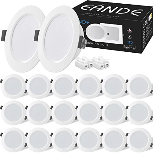 Eande 20er Set LED Einbaustrahler 230V 9W, LED Spots Einbauleuchten Neutralweiß 4000K 900LM, Deckenspots Weiß Rund, Einbauloch Ø 115-120mm, 26mm Ultra Flach