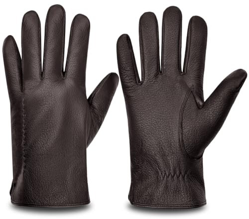 Harssidanzar Mens Leder Handschuhe für kaltes Wetter,Winter Warme Handschuhe,HM003EU,Braun,Größe M
