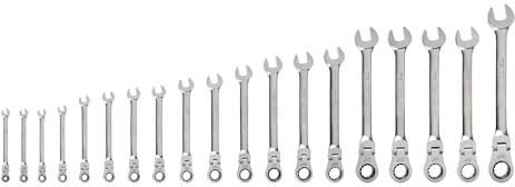 TEKTON Flex Head 12-Point Ratcheting Combination Wrench Set, 19-Piece (6-24 mm) | WRC95003