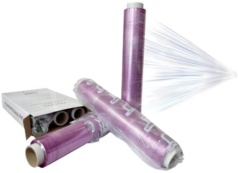 VESCEL-Pack 3 Rollos Film Transparente Alimentario, Rollo Film Industrial 45cm x 300m, Bobina de PVC, Color Violeta Translúcido, para Uso Profesional en Alimentación, Hostelería