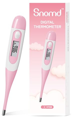 Snomd Clinical Digital Thermometer for Adults and Babies, Oral Armpit and Rectal Temperature Thermometer for Fever with Alarm, Flexible Tip