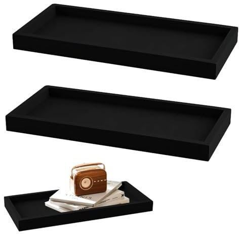 FENGQQKJ Bathroom Tray, Pack of 2, Decorative Tray, Silicone Storage Tray, Black, Rectangular, Cosmetic Trays, Jewellery Tray, Organiser for Bathroom Decoration, Kitchens
