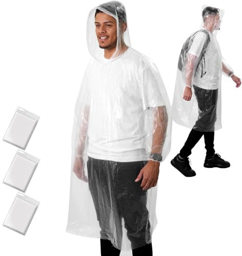 ANYOO Regenponcho Festival 3/5/10 Stück Wasserdicht Regencape Einweg mit Kapuze und Elastische Manschette, Notfall Durchsichtig Regenmäntel für Herren Damen Camping, Wandern, Konzerte, Einheitsgröße