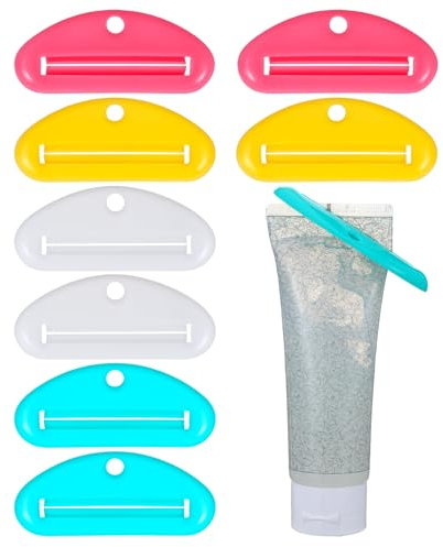 Bremorou Lot de 8 presse-tubes multicolores - Enrouleur de tube - En plastique - Pour tous les tubes - Pour dentifrice, crème, cosmétique, salle de bain - Accessoires de salle de bain - 9,5 x 3,5 x