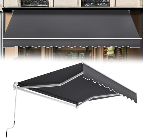 YRHome Auvent à bras articulés en aluminium - 400 x 300 cm - Avec manivelle - Store de terrasse - Store de balcon - Protection solaire - Gris foncé