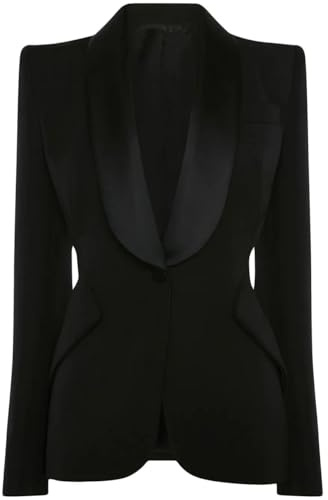 Lacoac Mujeres Blazer de Esmoquin con Solapa Chal Chaqueta de Traje de un Solo Pecho para Fiesta Formal