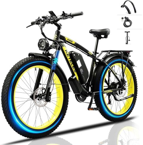 JESRIDER 26 Electric Mountain Bike for Adults, Fat Tire E Bike with 48V 20AH Battery, 21-Speed Front Suspension Ebikes, Dual Hydraulic Disc Brakes Electric Bicycle for Commute & Off Road