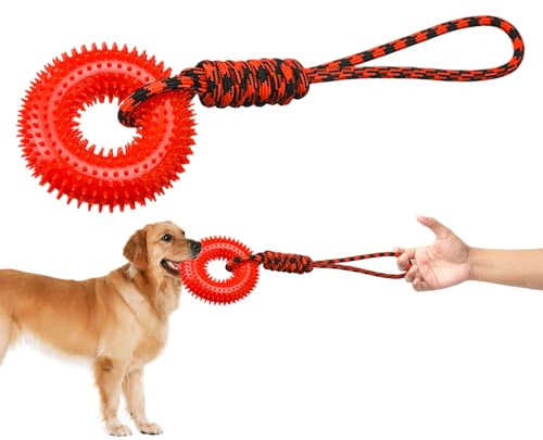 Juguetes para Perros Que Chirrían | Anillo Mordedor con Púas para Entrenamiento - Anillo para Morder con Cuerda para Perros Fuertes para Jardín Parques Y Exterior