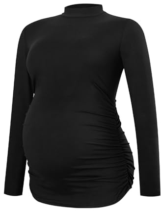 Smallshow Women's Maternity Tops Crew Neck Long Sleeve Pregnancy Clothes,Black,M