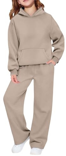 Mjjsk Ensemble de survêtement 2 pièces pour filles et garçons - Sweat à capuche à manches longues - Jambes larges - Tenue décontractée - Pantalon de jogging