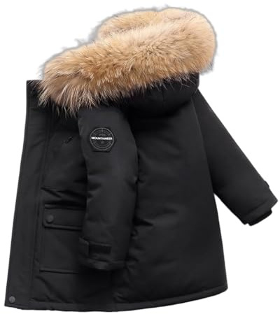M&Catree Giacca Imbottita da Ragazzo con Cappuccio con Collo in Pelliccia Sintetica Giacca Cappotto Invernale per Bambino Casual Calda Parka - Nero, 150
