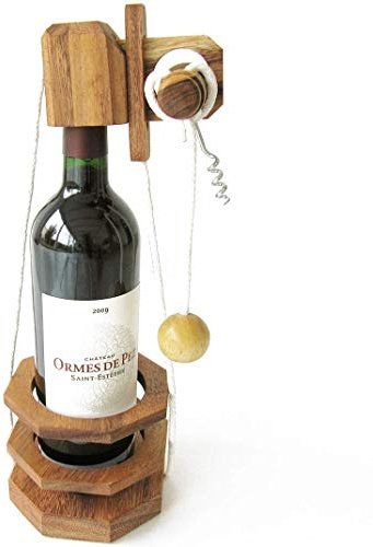 Rompecabezas DE Botella con SACACORCHOS Modelo 2 - Nivel 3/6 - Juego Puzzle Candado de Madera Maciza Eco-Responsable, Marca Francesa Le Délirant