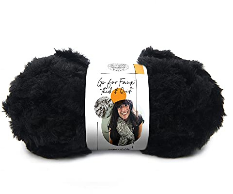 Lion Brand Yarn Go for Faux Thick & Quick, Super Bulky Faux Fur Yarn for Knitting, Crochet, and Crafts, Black Panther, 1 Pack