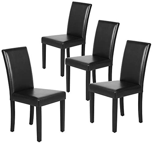 Yaheetech Dining Chairs Set of 4 PU Leather Upholstered Parsons Dining Chairs with Solid Wood Legs for Kitchen/Living Room/Restaurant, Modern Style, Black