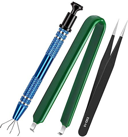 Youmile 4-Claw Pickup Tool Stainless Steel IC Chip Pullers for Small Parts IC Chip, Electronic Components, Nuts, Jewelry Making Accessory with Antistatic Clip Pliers IC Chip Extractor, Tweezer