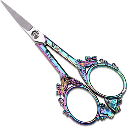 YOUGUOM Sewing Embroidery Scissors – Small Vintage Sharp Detail Shears for Craft, Artwork, Needlework Yarn, Handicraft DIY Tool, Thread Snips, 4.7in Rainbow Butterfly Style