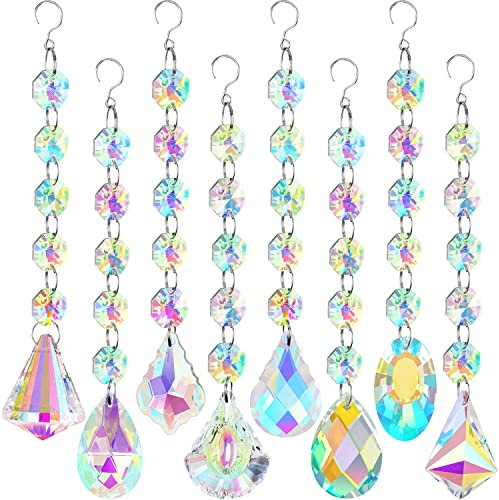 8 Stück Sonnenfänger Kristall - Kristalle Fensterdeko Hängend Regenbogen Sonnenfänger Fenster Garten, Kristall Anhänger Deko Hanging Windspiel für Haus Büro Fenster Garten Dekoration