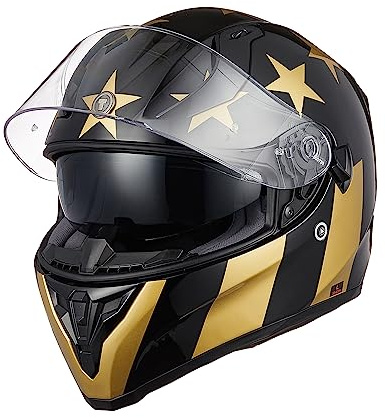 TORC Casco Moto Integrale Casco Scooter con Doppia Visiera Omologato ECE 22-06 (STAY GOLD, L)