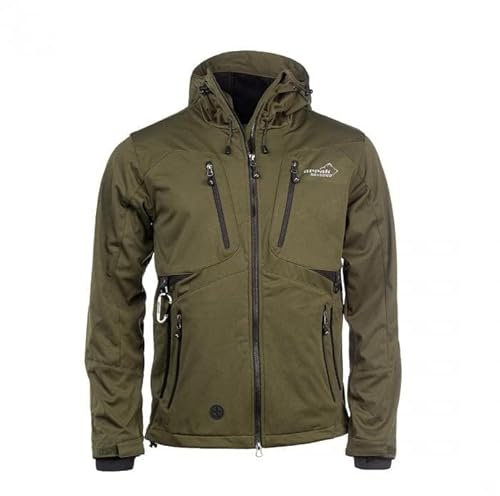 ARRAK OUTDOOR Akka Softshell-Jacke für Herren, zum Wandern und winddicht, Hundebesitzer, perfekte Trainingsbekleidung – 7 Taschen, Oliv/Blatt für mich (Leaf It to Me), XS