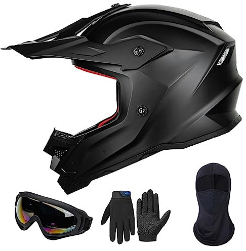 ILM Motorradhelm Kinder Motocross Kinderfahrradreithelm mit Brillen Maske Handschuhe Junge Und Mädchen ECE Model Z705,Matte Black,M