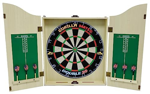 Gorilla Darts Centre Set MDF Light Oak Cabinet Set Dartboard inc Darts Package