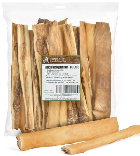 Kaureks Natur Hundeleckerlies, Rinderkopfhaut 1000g ca. 25-30 cm Kopfhaut Stangen für Hunde, wie Rinderknochen