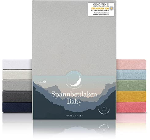 Laleni Jersey Spannbettlaken 38x77 cm Babywiege oval 2er Set - OEKO-TEX zertifiziertes Spannbettlaken Stubenwagen - Moseskorb Bezug aus Baumwolle - Spannbettlaken Kinderwagen - Baby Bettwäsche in Grau