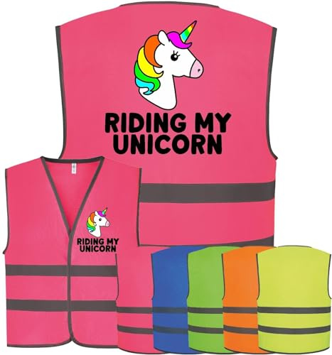 Corporate Togs Kids Horse RIDING MY UNICORN Children's Vest - Equine Rider Pink Hi Vis Safety Vest, Fastening Waistcoat | Protective Safety Wear