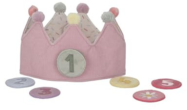 Little Dutch Geburtstagskrone Stoff für Kinder mit austauschbaren Zahlen 1-5 Blume - rosa