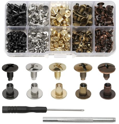 150 Juegos Tornillos Chicago, Kit de Remaches de Tornillo de Cabeza Plana M5x6/8 mm, Remaches de Cabeza Cruzada, Remaches de Cuero para Decoración de Cuero DIY, Cinturones, Libros, Álbumes de Fotos