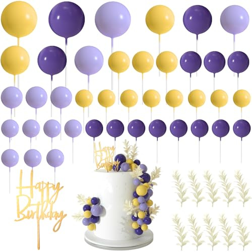 MIAHART Ball Cake Toppers Boho Grass Cake Topper Ball Cake Decoration for Birthday Wedding Baby Shower Party Decorations Boho Themed Party Supplies (Purple,yellow,light purple)