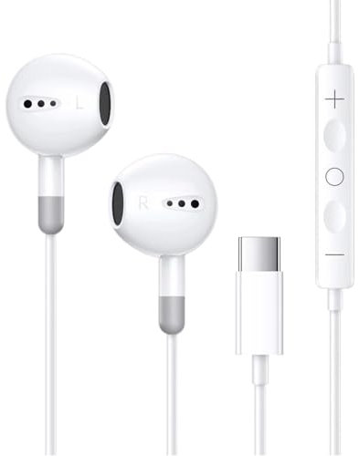 wilcractk Auriculares USB C con Micrófono y Control de Volumen - Auriculares con Cable Tipo C, Estéreo HiFi, Compatibles con S24/S23, (Reducción de Ruido 70%, Antisudor)