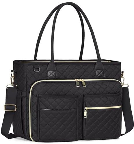 RAINSMORE Laptop Tote Bag for Women Teacher Work Bags 17.3 inch Nurse Bag Professional Computer Messenger with Insulated Pocket, Laptop Briefcase for Office, College, Nursing, Black